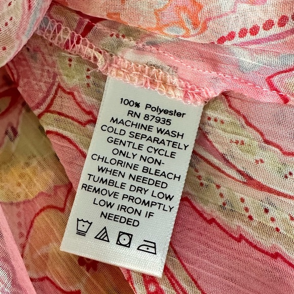 Susan Graver Tunic Blouse Women Pink Sheer Paisley Chiffon Peasant 1X #1688 - Picture 8 of 9